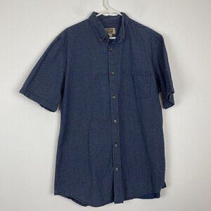 Foundry Mens Blue White Geometric Short Sleeve Button Up Shirt Size Large Tall